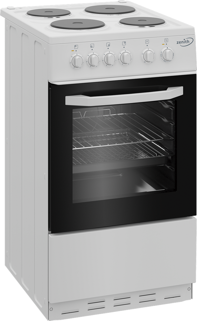 Zenith ZE503W 50cm Electric Single Oven with solid plate - hob White