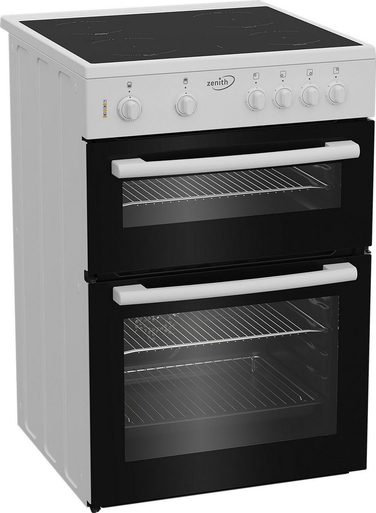 Zenith ZE605W 60cm Twin Cavity Electric Cooker with Glass Hob - White