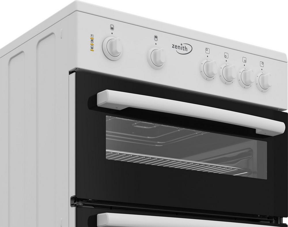 Zenith ZE605W 60cm Twin Cavity Electric Cooker with Glass Hob - White