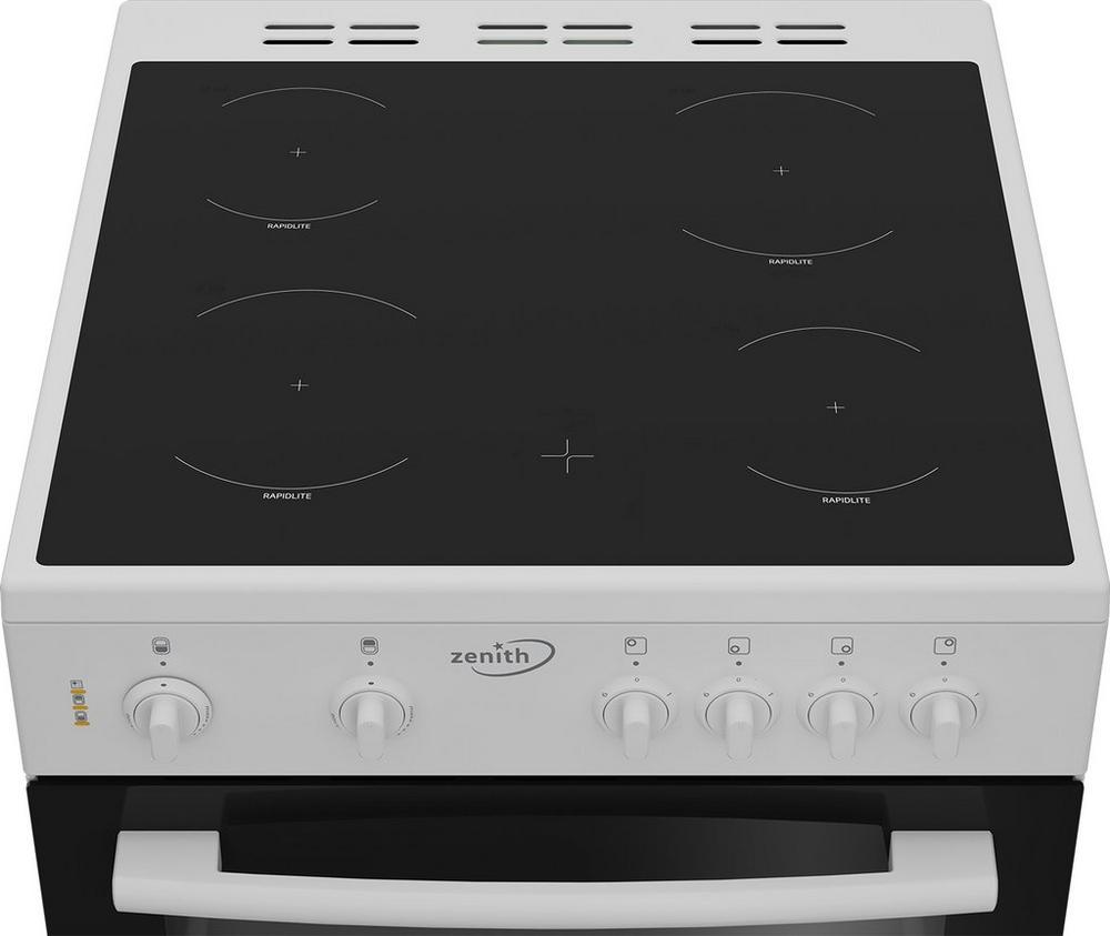Zenith ZE605W 60cm Twin Cavity Electric Cooker with Glass Hob - White