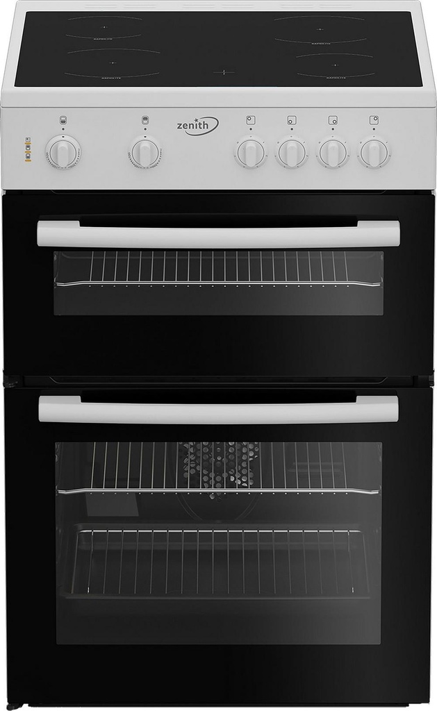 Zenith ZE605W 60cm Twin Cavity Electric Cooker with Glass Hob - White
