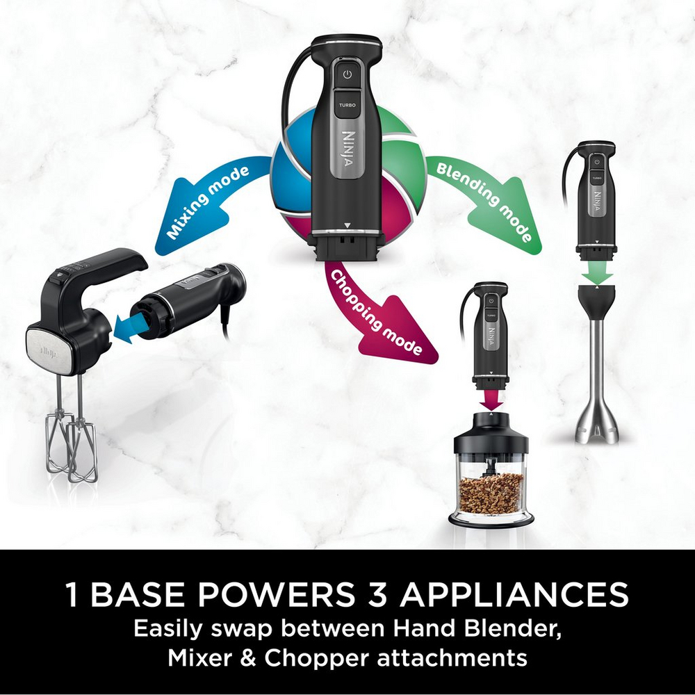 Ninja CI100UK Foodi 3-in-1 Hand Blender- Mixer & Chopper - Black