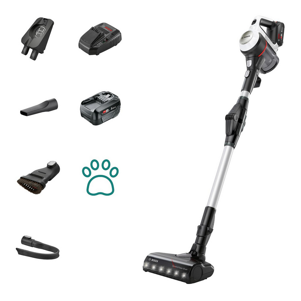 Bosch Unlimited 7 BCS712GB Cordless Vacuum Cleaner with Dual Battery - 80 Minutes Run Time - White & Black