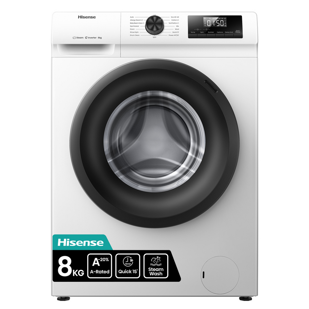 Hisense WF1Q8041BW 8kg 1400 Spin, Steam Washing Machine - White