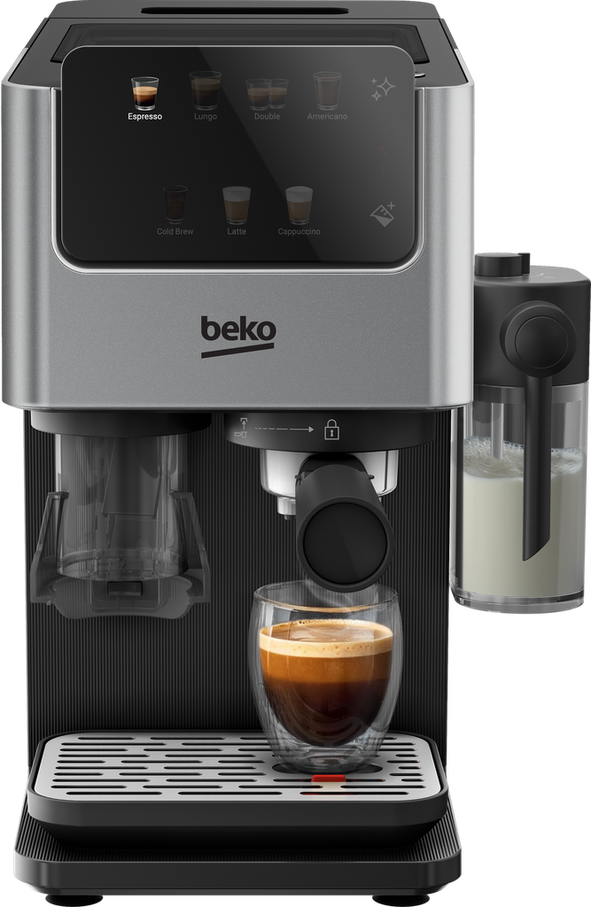 Beko CED7524X Espresso Machine with Integrated Grinder and Milk Cup - Silver