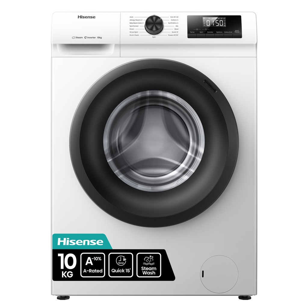 [WF1Q1041BW] Hisense WF1Q1041BW 10kg 1400 Spin, Steam Washing Machine - White