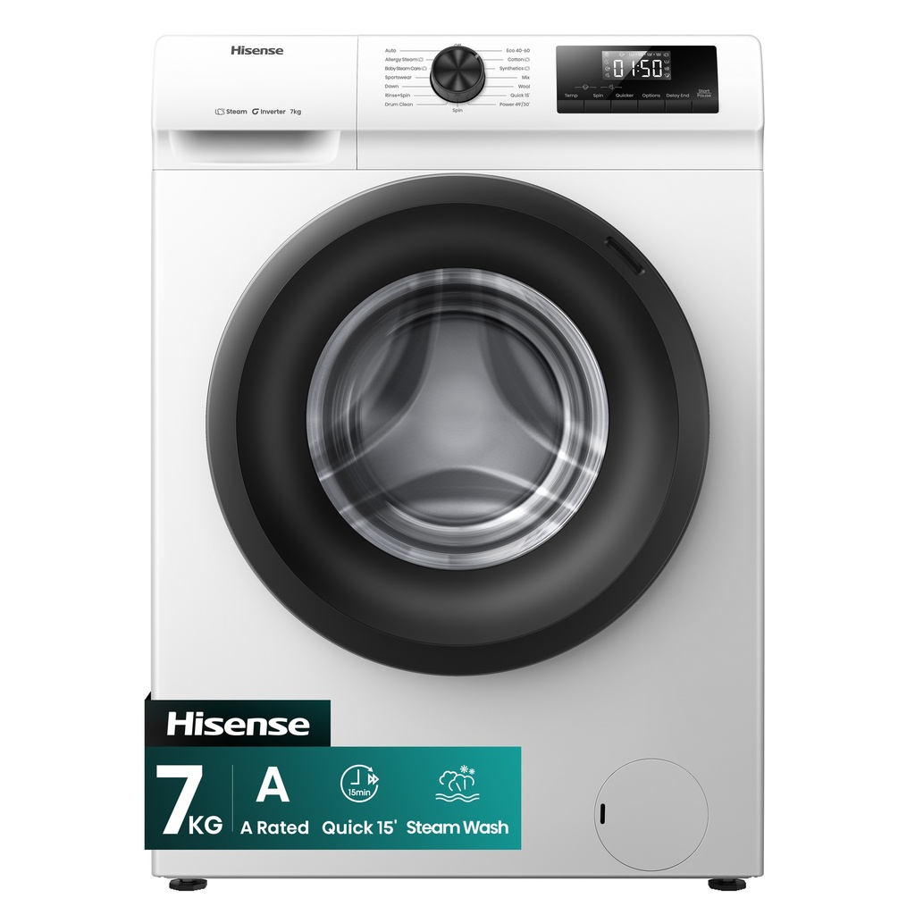[WF1Q7021BW] Hisense WF1Q7021BW 7kg 1200 Spin, Steam Washing Machine - White