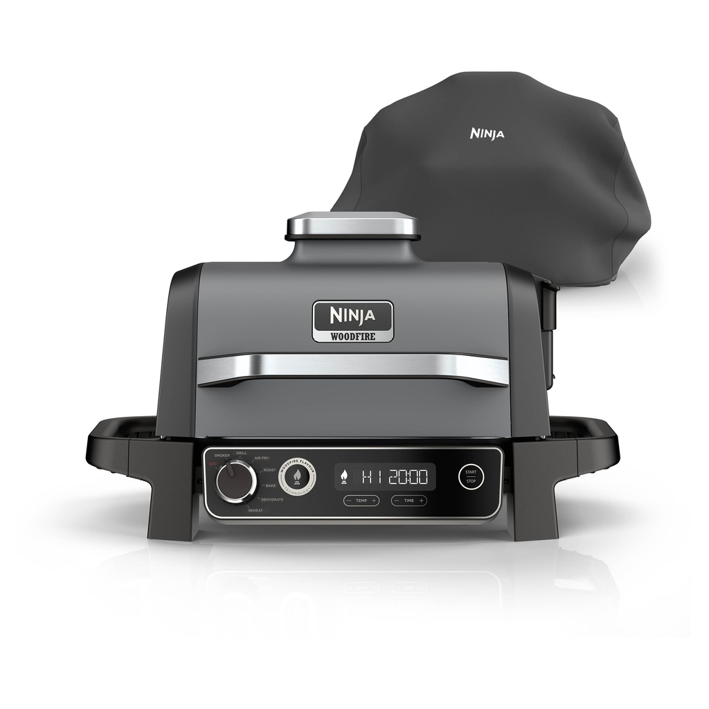Ninja OG703UK Outdoor Woodfire Electric BBQ Grill & Smoker with Cover - Black